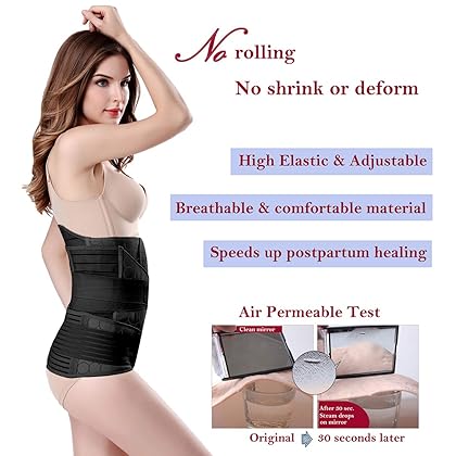 ChongErfei 3 in 1 Postpartum Belly Wrap - Recovery Belly/Waist/Pelvis Belt Black Band,Black One Size