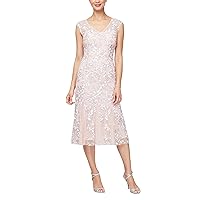 Alex Evenings Women's Tea Length Embroidered Cocktail Dress Featuring Godets-Special Occasions and Weddings (Petite and Regular Sizes), Shell Pink (3D Flower)