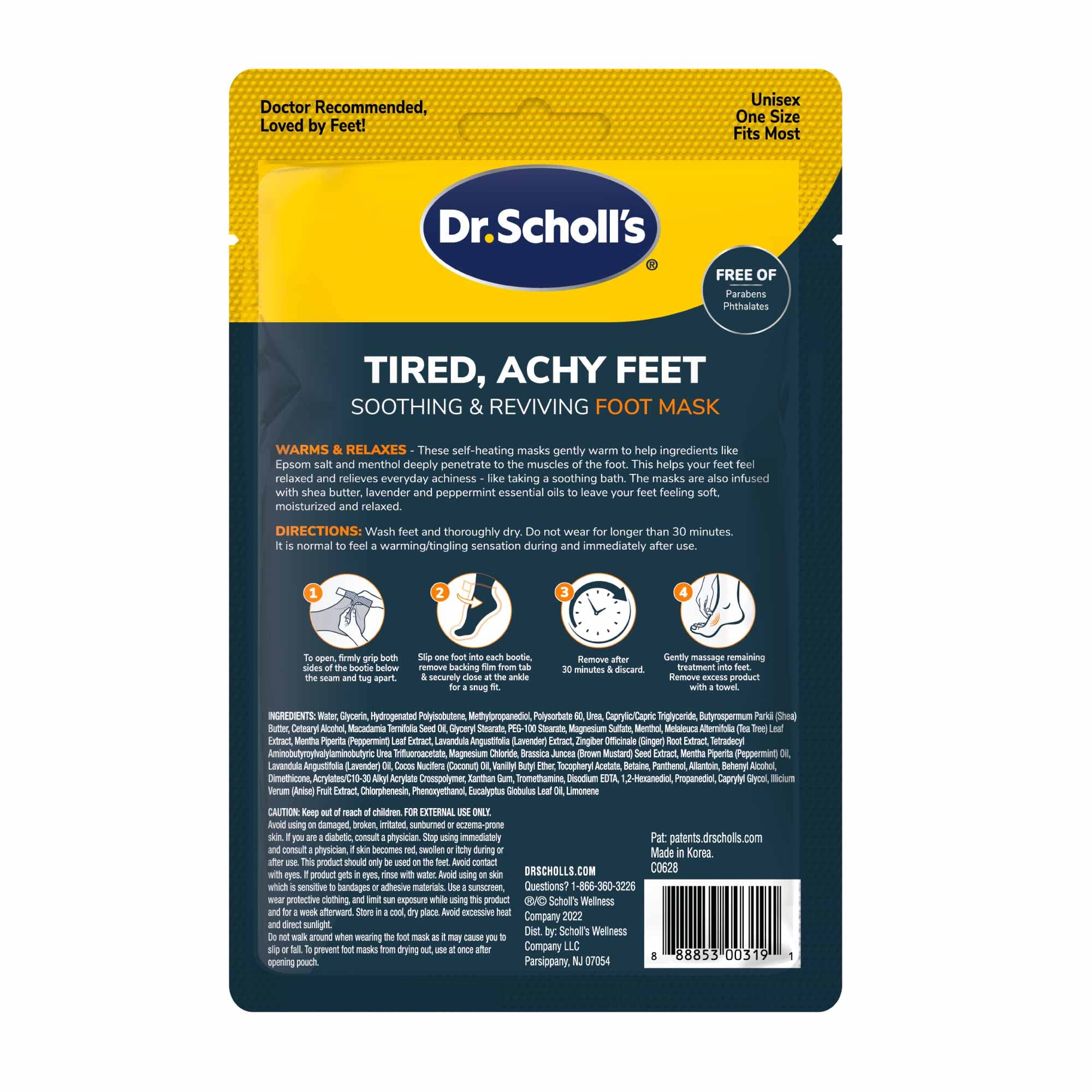 Dr. Scholl's Tired, Achy Feet Soothing & Reviving Foot Mask, Warming Booties, Disposable Socks, Shea Butter Intensely Moisturizes, Epsom Salt & Menthol for Sore Feet, Relieves Sore Muscles, 3 Pair