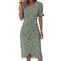 Maxi Dress for Women 2024 Plus Size V Neck Floral Flowy Sundress Short Sleeve Summer Boho Vacation Beach Party Dress