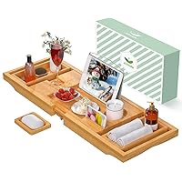 Artmalle Bathtub Caddy Tray for Tub,Foldable Bamboo Bath Table Tray with Book and Wine Glass Holder, Free Soap Dish Suitable for Luxury Spa or Reading (Natural, Foldable-Classic)