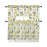Lemon Kitchen Curtains Swag Valance and Tier Curtains Set 24 Inch Length, Rod Pocket Drape Panels Pair Swag Curtains for Bathroom/Cafe/Window Spring Summer Tropical Floral Yellow Green Fruit