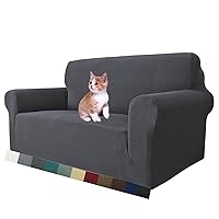 MAXIJIN Super Stretch Couch Cover for 3 Cushion Couch, 1-Piece Universal Sofa Covers Living Room Jacquard Spandex Furniture Protector Dogs Pet Friendly Fitted (Loveseat, Gray)