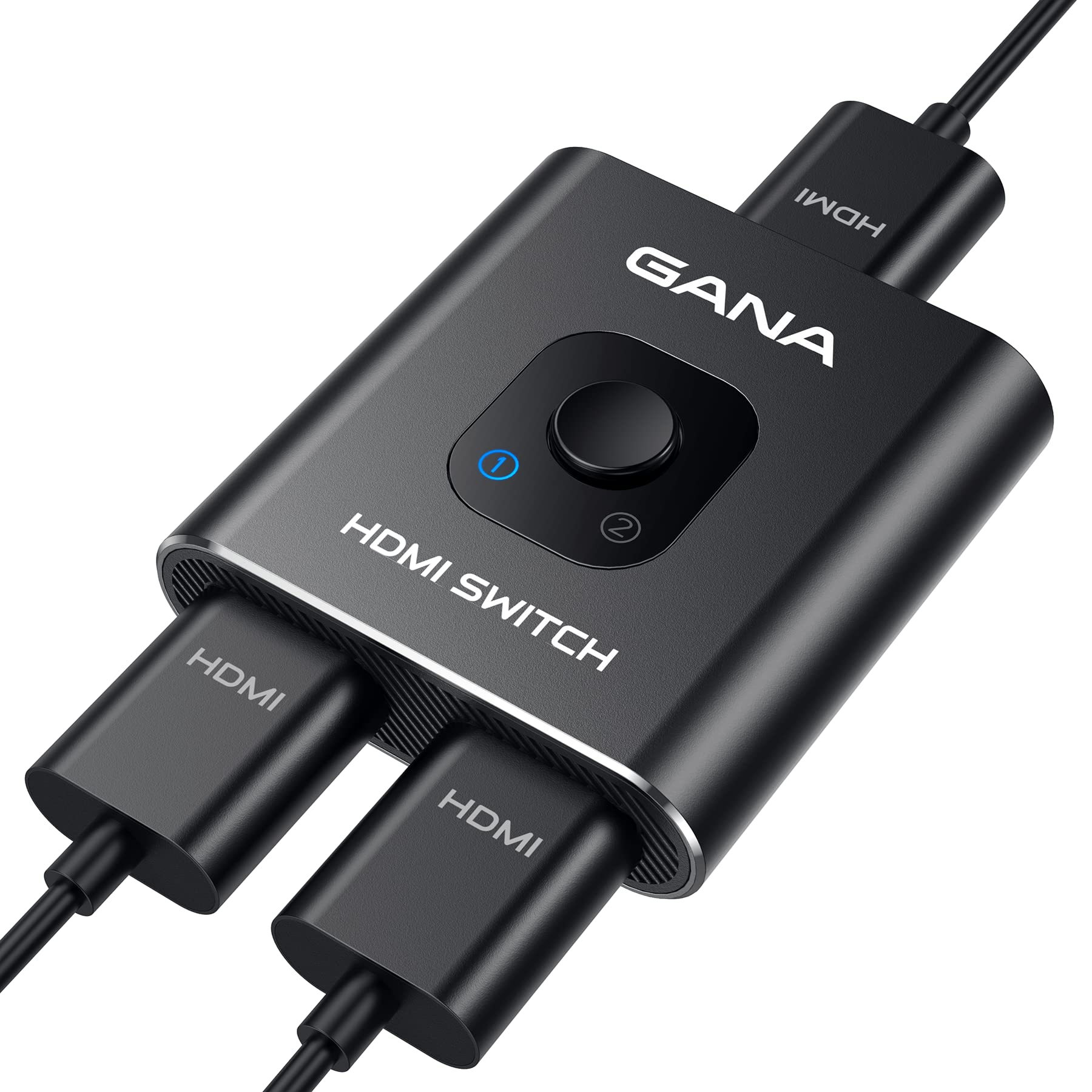 HDMI Switch 4k@60hz Splitter, GANA Aluminum Bidirectional HDMI Switcher 2 in 1 Out, Manual HDMI Hub Supports HD Compatible with Xbox PS5/4/3 Blu-Ray Player Fire Stick Roku (1 Display at a Time)