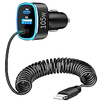 [Apple MFi Certified] iPhone Car Charger Fast Charging, GODMADES 105W USB-C Power 3-Ports PD&QC3.0 Type-C Rapid Car Charger with 6FT Coiled Lightning Cable for iPhone 14 13 12 11 Pro XS XR X 8 SE iPad