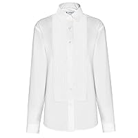 Women’s 1/4” Pleat, Poly Cotton Laydown Collar Tuxedo Shirt White Classic Tuxedo Shirt