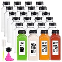 24 Pack Empty Plastic Juice Bottles Food Grade Reusable PET Clear Water Bottle Recyclable Drink Bulk Containers with Leak-Proof Lids for Juice, Water, Milk and Beverages (12oz)