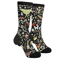 MOLIAN Butterflies Moths Flower Unisex Novelty Crazy Crew Tube Socks Funny 3d Print Casual Dress Socks