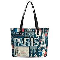 Womens Handbag Paris Symbols Pattern Leather Tote Bag Top Handle Satchel Bags For Lady