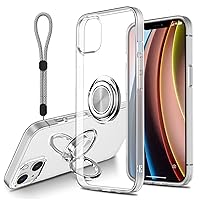 Clear Case for iPhone 15 Case with Ring Stand,Transparent Cover with Hand Strap and Kickstand,Support Car Mount,6.1-Inch(Clear)