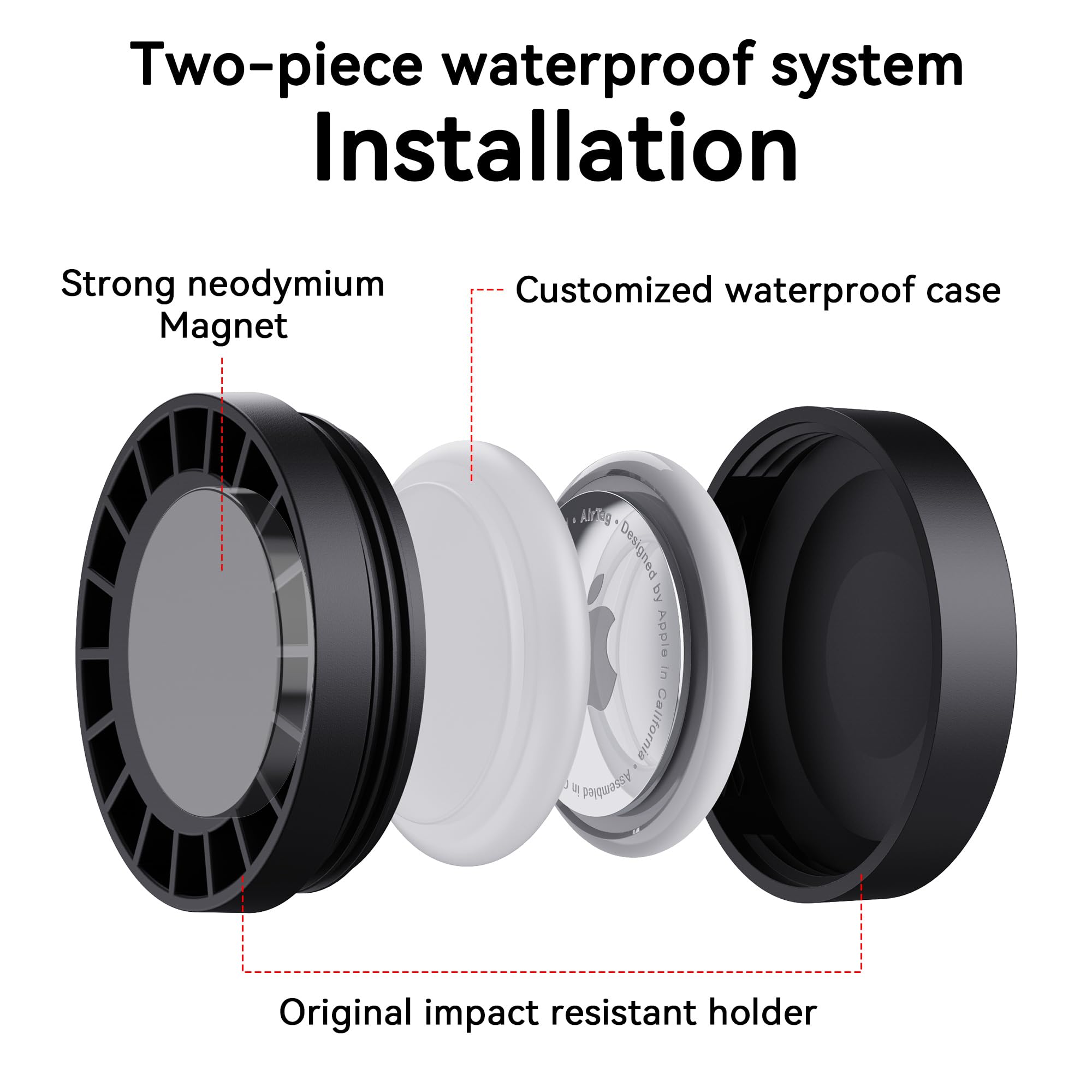 2 Pack Magnet AirTag Holder,IPX8 Waterproof Case AirTag sticker bike Mount,Compatible with Apple AirTag丨Strong Neodymium Magnet,Easy Installation for Car,Utility Trailer,Bike,Metal Surfaces etc.