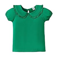 Toddler Girls Button Closure Soft Cotton Home Tee Top Solid Color Ruffled T-Shirt Kids Blouse Outdoor Activities