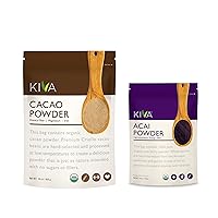Kiva Organic Cacao Powder Unsweetened Dark Chocolate Made from Criollo Cacao Beans (16 oz) AND Kiva Organic Acai Berry Powder (4 oz) 2-Pack Set - Non-GMO, Raw, Vegan