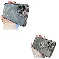 MINSCOSE Compatible with iPhone 14 Pro Max Case,Light Blue Bling Diamond Sparkle and Bling Silver Camera Protection Plating Logo View,Shockproof Durable Protective Phone Cover for Girls Women