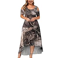 Holiday Cold Shoulder Sleeve Classic Cocktail for Women High Rise Party Slim Womans Printed Breathable Cold-Shoulder