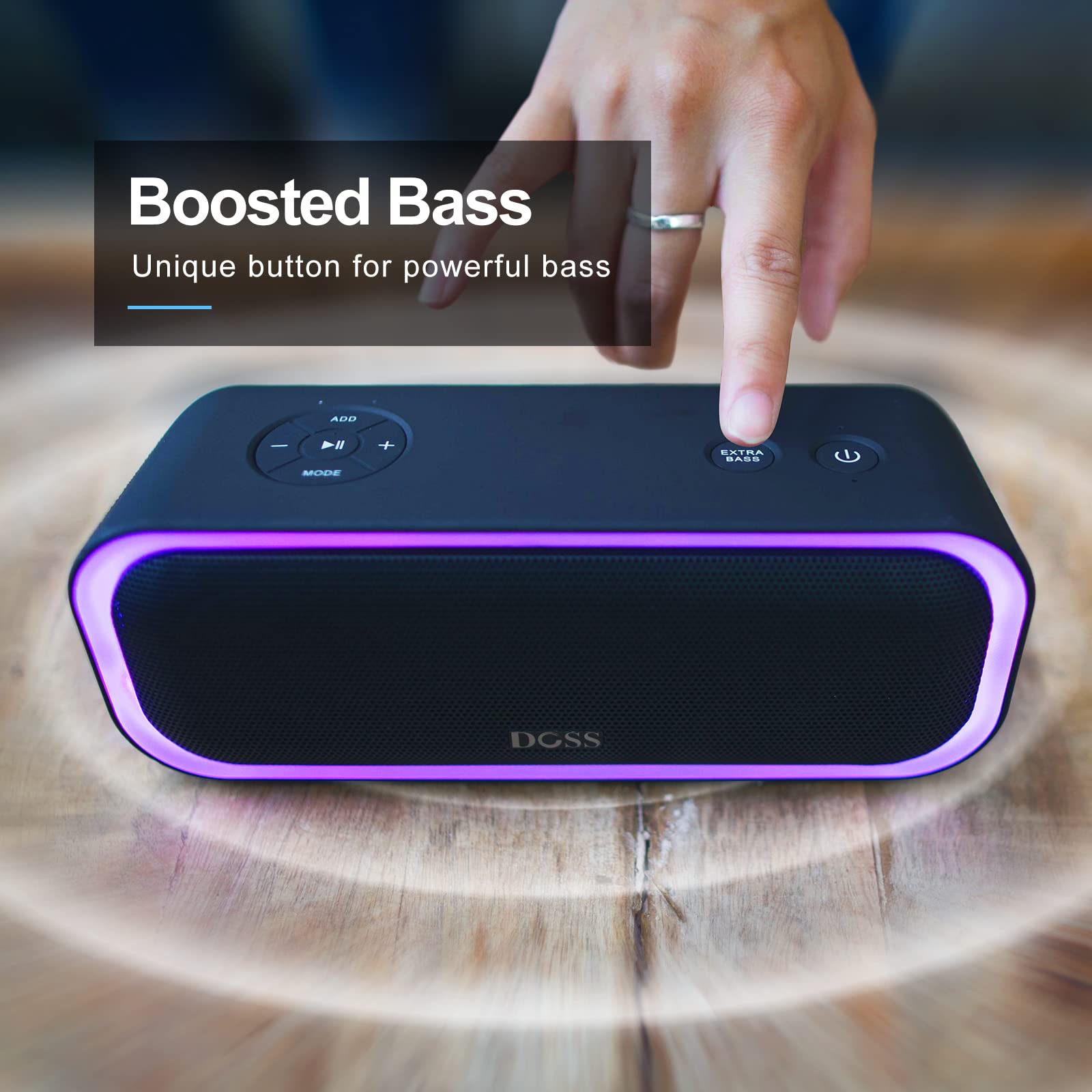 DOSS SoundBox Pro Bluetooth Speaker with 20W Stereo Sound, Active Extra Bass, IPX6 Waterproof, Bluetooth 5.0, TWS Pairing, Multi-Colors Lights, 20 Hrs Playtime, Speaker for Beach, Outdoor(Upgraded)