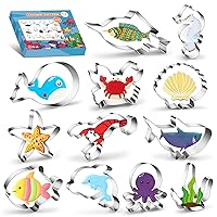 12PCS Ocean Creatures Cookie Cutters Set, ISZW Stainless Steel Marine Species Shapes Baking Mold for Kids Baking, Metal Cookie Sandwich Biscuit Cutter Molds for Kids Birthday Party DIY Cake Decoration