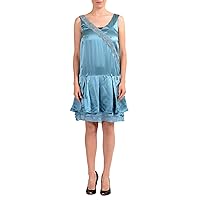 John Galliano Women's 100% Silk Deep V-Neck Sleeveless Dress US 4 IT 40 Blue