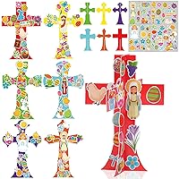 30 Pack Sunday School Religious Cross Crafts Kit for Kids Jesus He Lives 3D Art Project Stickers Ornament Make Your Hanging Crafts for Kids Religious Sunday School Christian Classroom Game