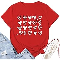 Valentine's Day T Shirts for Women Cute Heart Print Graphic Tees Casual Short Sleeve Top