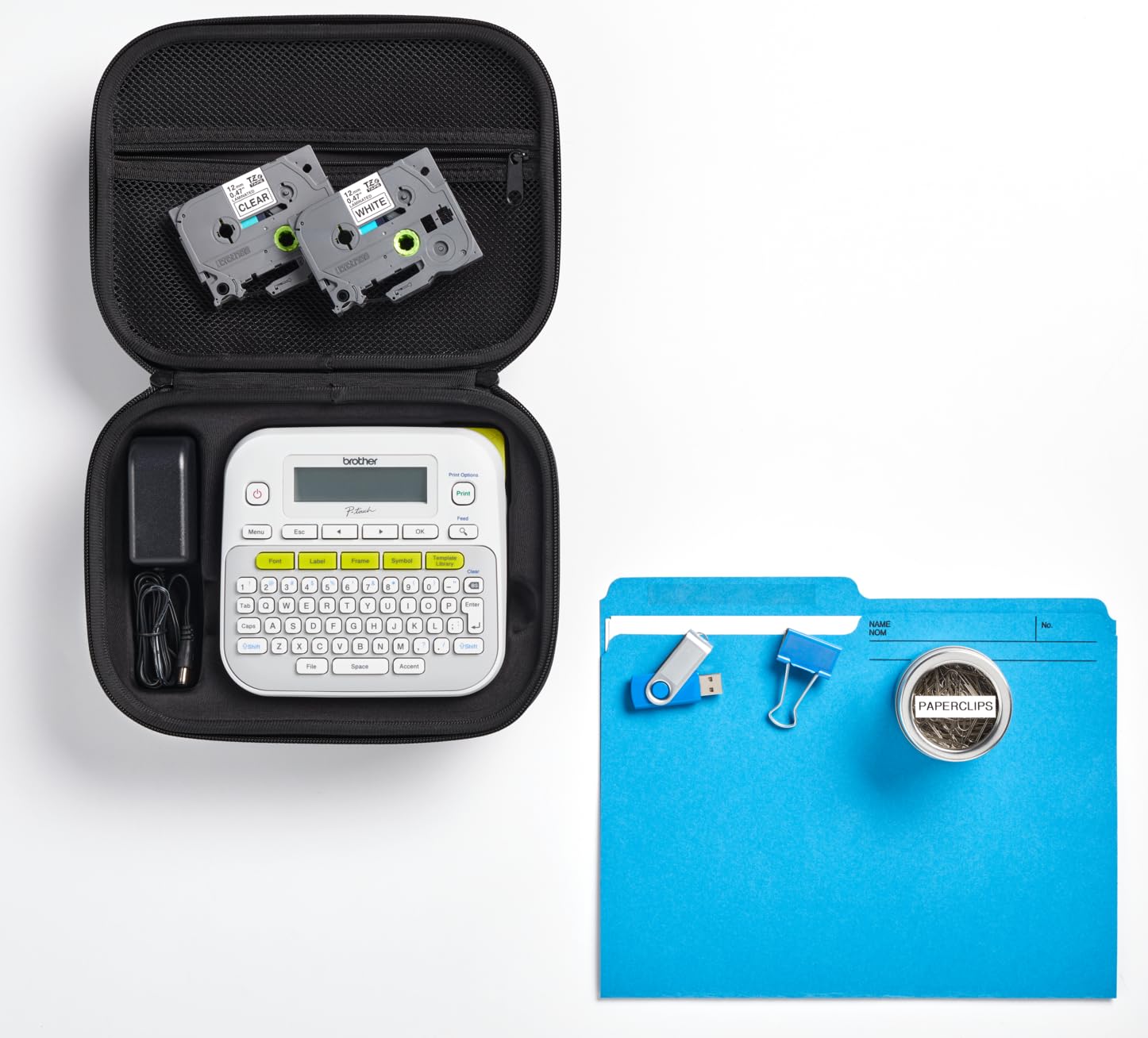 Brother PT-D210SV Label Maker Bonus Bundle Comes with a Protective Carrying case, an Adapter, and Two Sample Genuine TZe Label Tapes for Added Value.