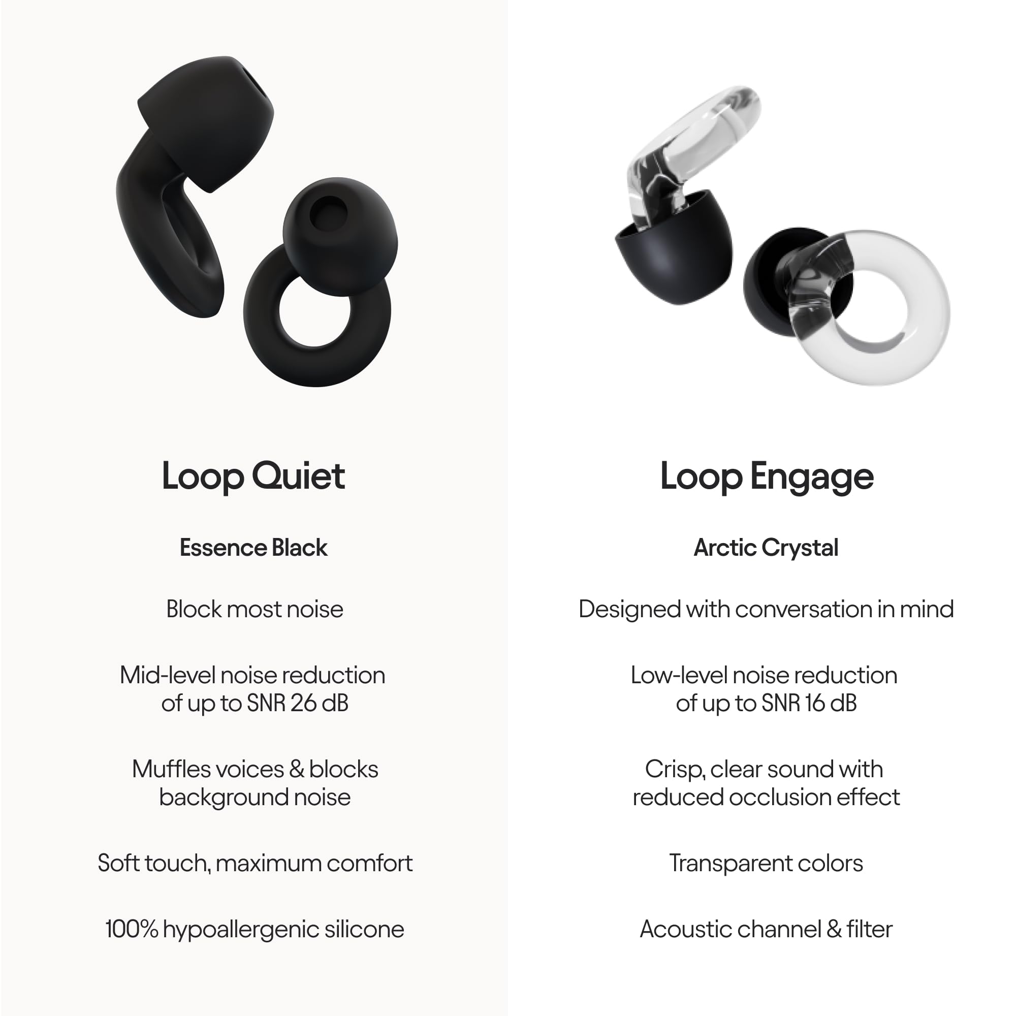 Loop Earplugs Daily Control Bundle (2-Pack) + Loop Mute – Loop Quiet (Black) + Loop Engage (Black) | Ear Plugs for Sleep, Focus, Noise Sensitivity, Socializing & More | 26 dB/16 dB Noise Reduction