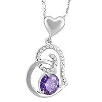Hanessa Women Silver Rhinestones Necklace from Rhodium Plated Purple Heart Womens Love