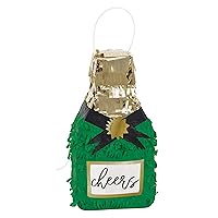 Unique Luxurious Mini Champagne Bottle Pinata - 1 Pc. - Green, Gold, White & Black Paper Design - Ideal for Elegant Celebrations & Unique Moments