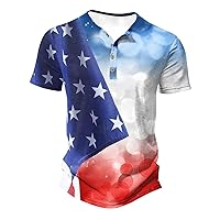 Funny Stars Stripes Henley Shirt Mens 4th of July 1776 Patriotic Golf T-Shirts American Flag Print Short Sleeve Tops