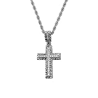 Men Women 14k White Gold Pl Cross Jesus Crucifix Diamond Religious Ice Out Pendant Charm Pendant, Stainless Steel Real 2.5 mm Rope Chain, Mans Jewelry, Jesus Necklace, Cross Necklace
