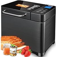 KBS Bread Maker-710W Dual Heaters, 17-in-1 Bread Machine Stainless Steel with Auto Nut Dispenser&Ceramic Pan, Gluten-Free, Dough Maker,Jam,Yogurt PROG, Touch Panel, 3 Loaf Sizes 3 Crust Colors,Recipes
