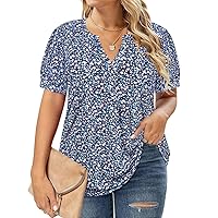 RITERA Plus Size Tops for Women Oversized Summer Basic Tunic Ladies V Neck Short Sleeve Henley Shirt Casual Blouses