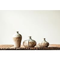 Creative Co-Op Brown & White Terracotta Vases with Distressed Finish (Set of 3 Sizes)