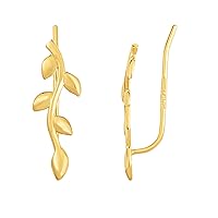 14K Yellow Gold Olive Tree Branch Climber Earrings