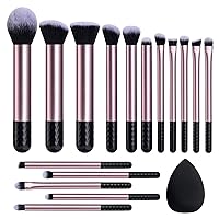 BS-MALL Makeup Brushes 16 Pcs Purple Short Handle Travel Makeup Brus Set with 1 Triangle Puff (Purple)