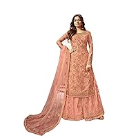 STELLACOUTURE Indian fashion silk and net material palazzo type salwar kameez with net dupatta for women (5401)