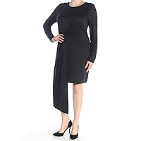 Women's Asymmetric Pleated Long Sleeve Mini Dress Black Size XL