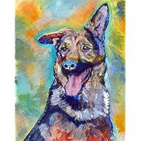 German Shepherd Wall Art Print, Colorful GSD Artwork, Dog Owner Gift, Dog Memorial Gift, Abstract Painting Nursery Decor, Hand Signed By Pet Portrait Artist Choice Of Sizes 8x10, 11x14, 12x16