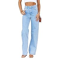 PLNOTME Women's High Waisted Jeans Boyfriend Baggy Straight Leg Casual Denim Pants