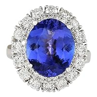 7.38 Carat Natural Blue Tanzanite and Diamond (F-G Color, VS1-VS2 Clarity) 14K White Gold Luxury Cocktail Ring for Women Exclusively Handcrafted in USA