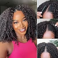 Curly V Part Wig Human Hair Upgrade Lace Front U Part Wigs No Leave Out No Glue Brazilian Afro Kinky Curly Wig Glueless Full Head Clip in Half Wigs 180% Density Natural Color (18inch)
