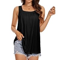 Women's Cami with Built in Bra Cup Casual Flowy Swing Pleated Tank Top with Adjustable Strap (S-4XL)