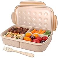 Jeopace Bento Box for Adults Lunch Containers for Kids 3 Compartment Lunch Box Food Containers Leak Proof Microwave Safe(Flatware Included, Champagne)