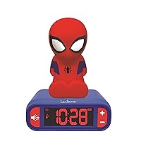 Lexibook Marvel Spider-Man Digital Alarm Clock with Night Light, Snooze, Sound Effects - Luminous Blue Spiderman Clock for Boys