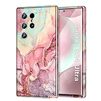 for Samsung Galaxy S24 Ultra Case 6.8 inch, Full Camera Lens Protector 3 in 1 Heavy Duty Full Body Shockproof Hard PC+Soft Silicone Drop Protective Women Men Marble Cover, Rose Gold