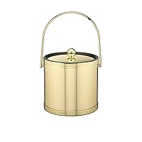 Kraftware Polished Brass Ice Bucket with Triband Accents and Track Handle - 3 Quart, Double Wall Construction, Made in U.S.A.