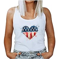 Summer Womens Tank Top 4th of July Fashion Sleeveless American Flag T-Shirt Loose Patriotic Heart Print Vest Shirts