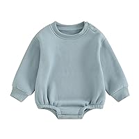 Baby Boy Girl Fleece Sweatshirt Romper Solid Color Long Sleeve Sweater Bubble Onesie Warm Fall Winter Clothes