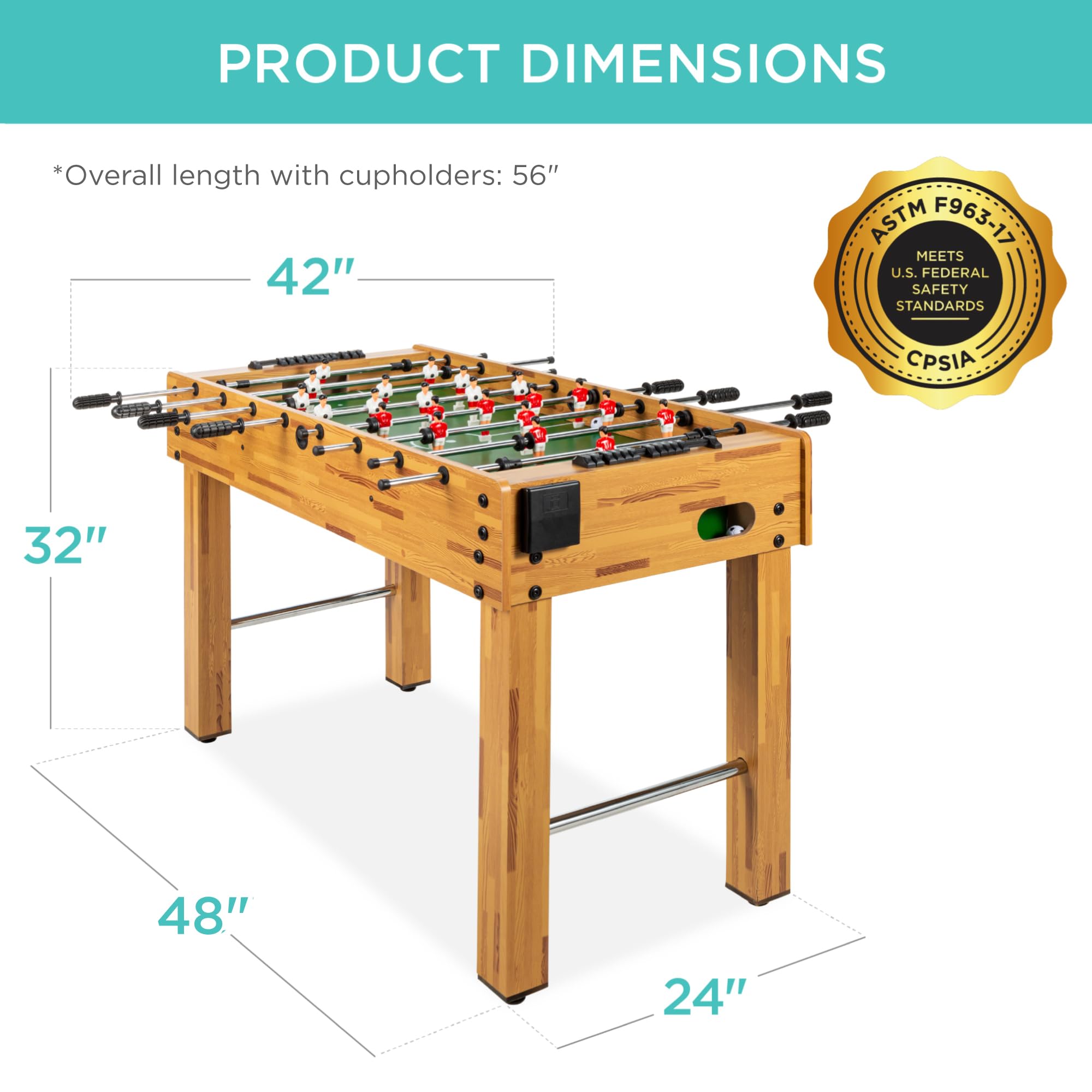 Best Choice Products 48in Game Room Size Foosball Table, Arcade Table Soccer for Home, Arcade w/ 2 Balls, 2 Cup Holders - Light Brown