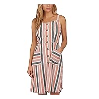 Barbour Womens White Pocketed Striped Square Neck Above The Knee Fit + Flare Dress 4